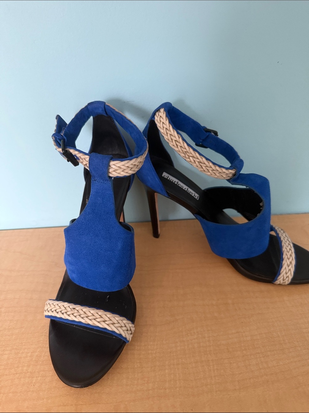 Charles David Royal Blue Suede Braided Ankle-Strap Heels